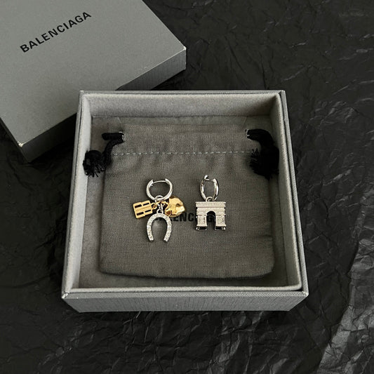 Ring Motif Statement Earrings in Polished Metal-Tone – Design 005 main product view
