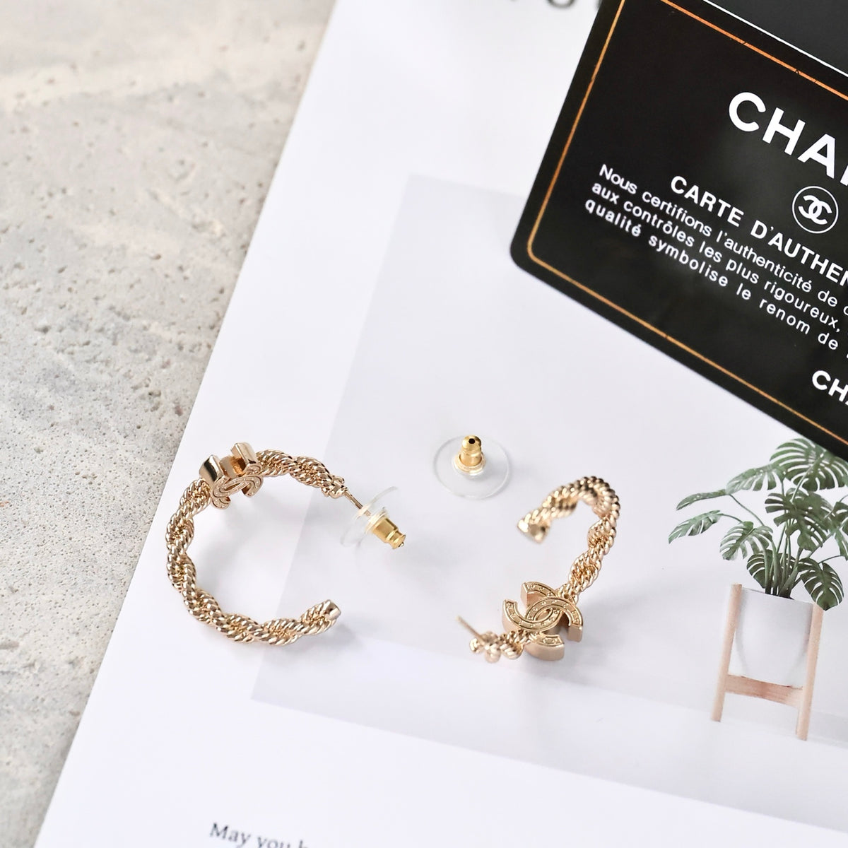 Double-C Emblem Statement Earrings in Polished Metal-Tone – Design 051 main product view