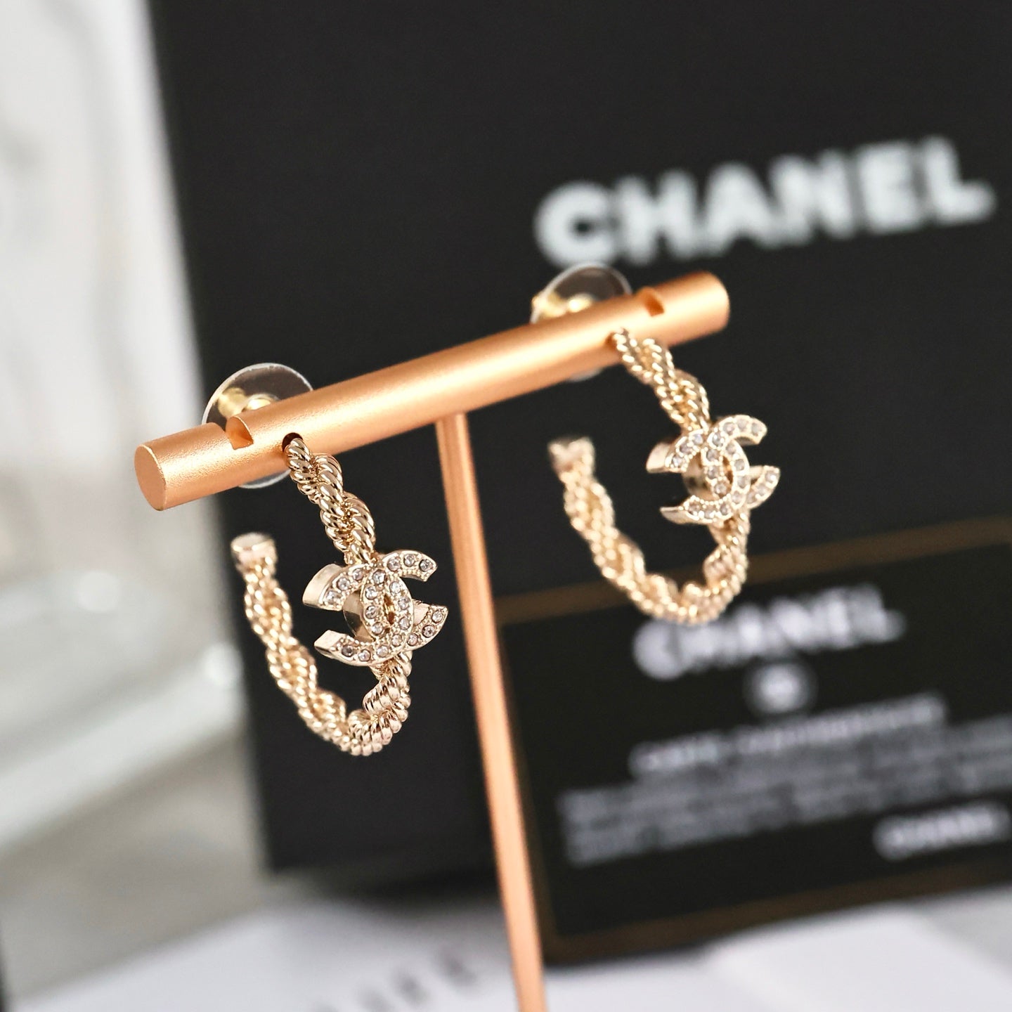 Double-C Emblem Statement Earrings in Polished Metal-Tone – Design 051 front product view
