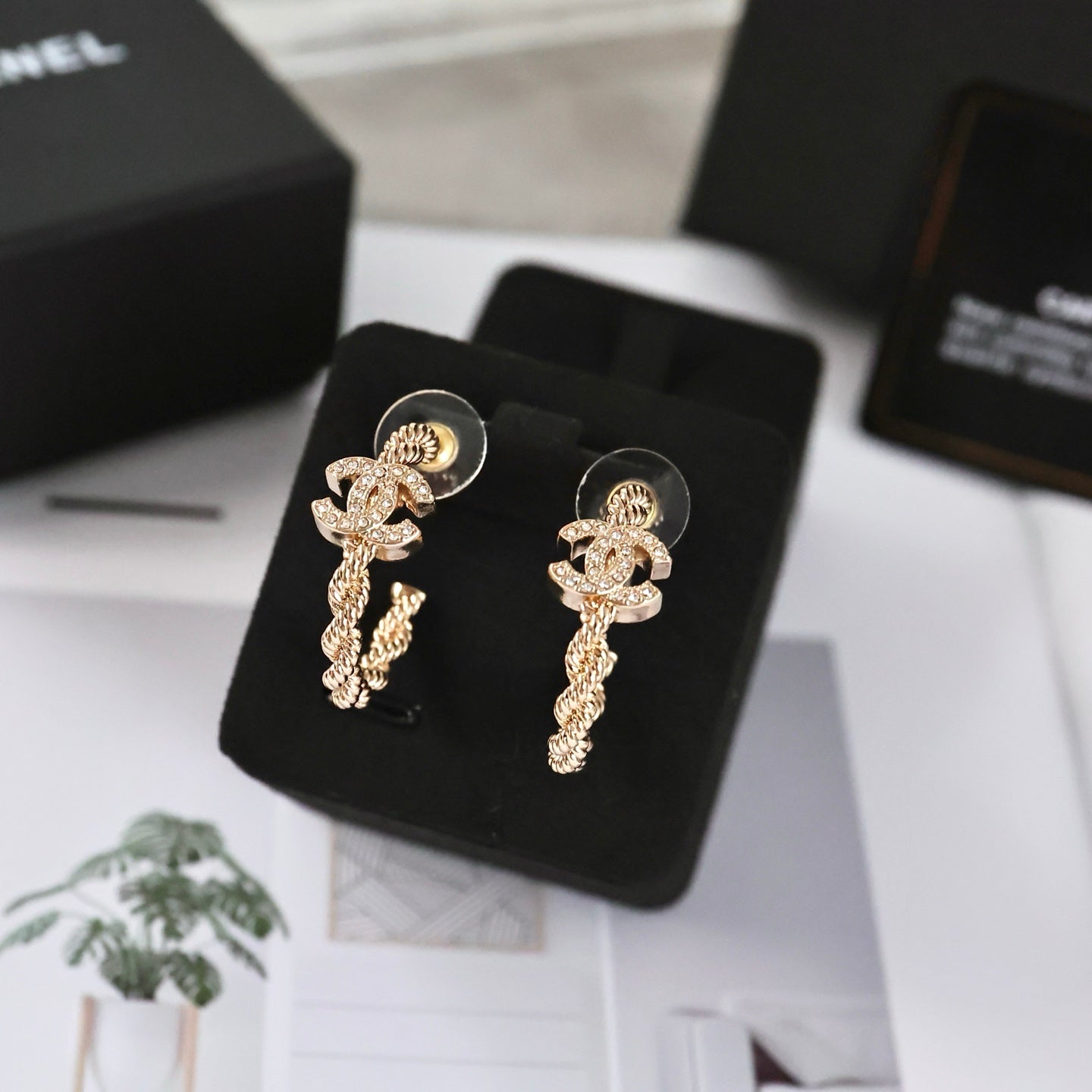 Double-C Emblem Statement Earrings in Polished Metal-Tone – Design 051 detail view