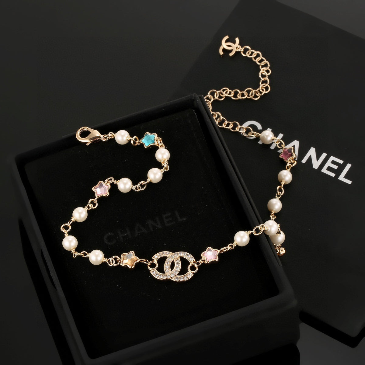Double-C Emblem Pearl-Detail Pendant Necklace – Pearl Detail – Design 038 main product view