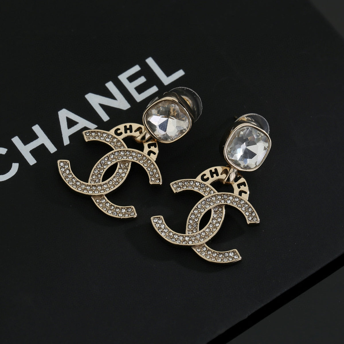 Double-C Emblem Stud Earrings in Gold-Tone – Design 012 main product view