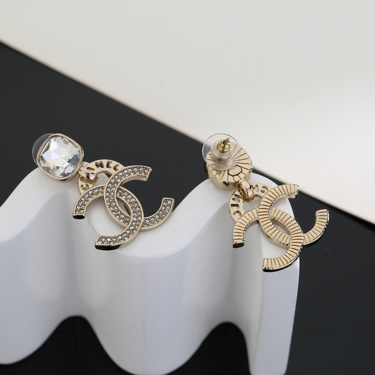 Double-C Emblem Stud Earrings in Gold-Tone – Design 012 main product view