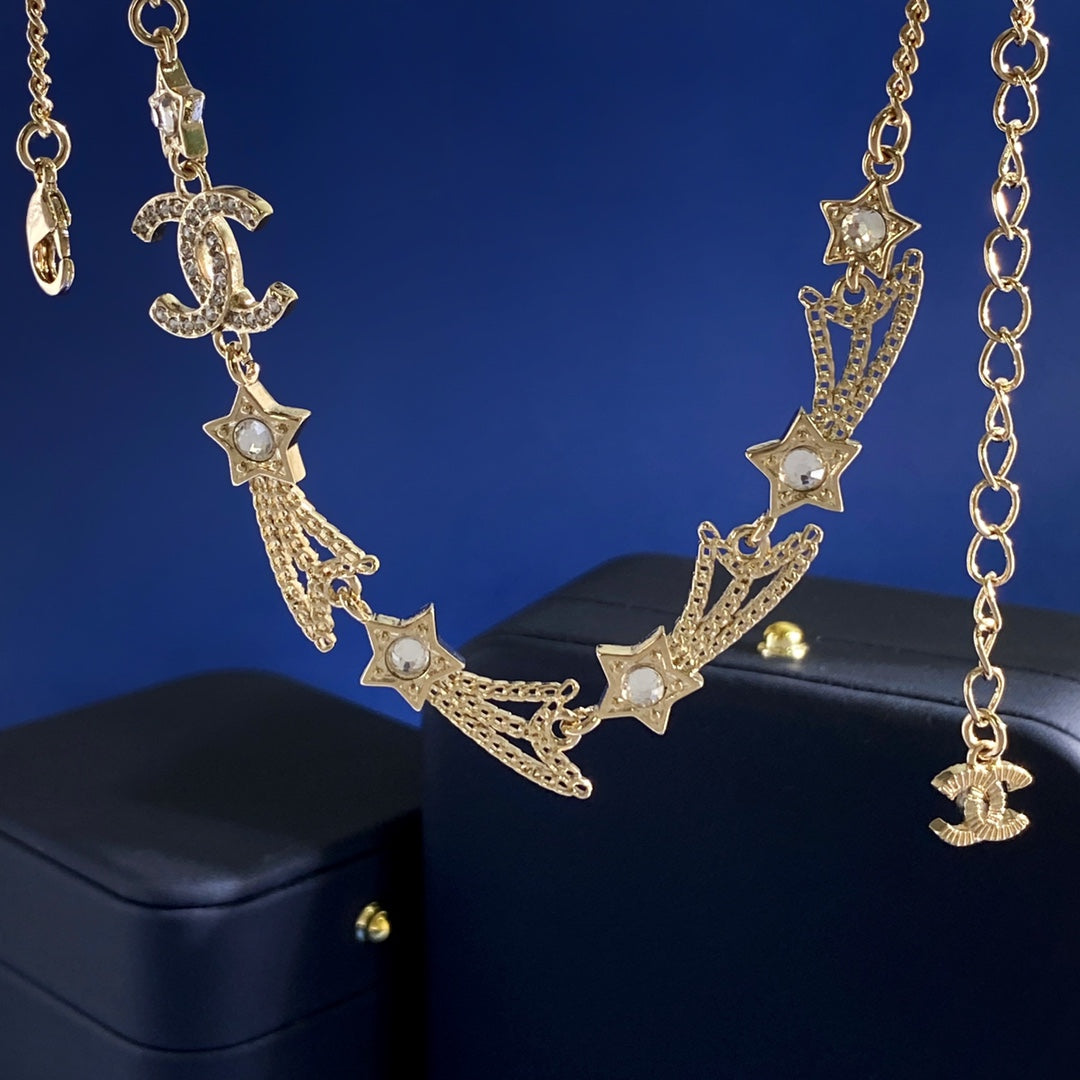 Letter Crystal-Accent Pendant Necklace – Star Detail side detail