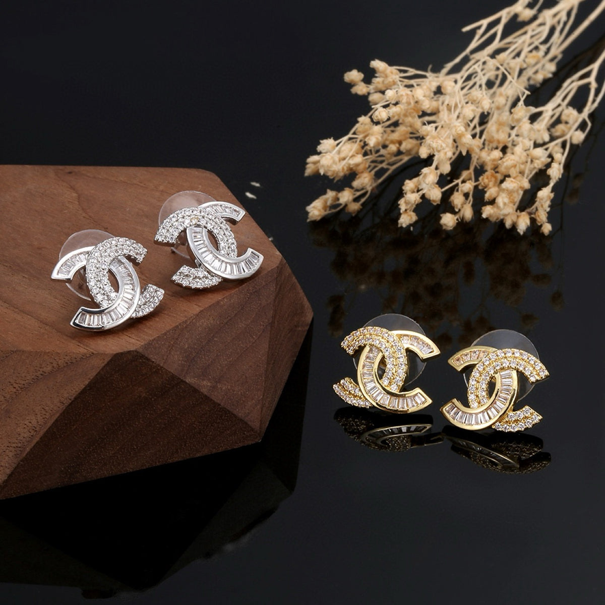 Letter Stud Earrings in Silver-Tone – Design 002 styled product view