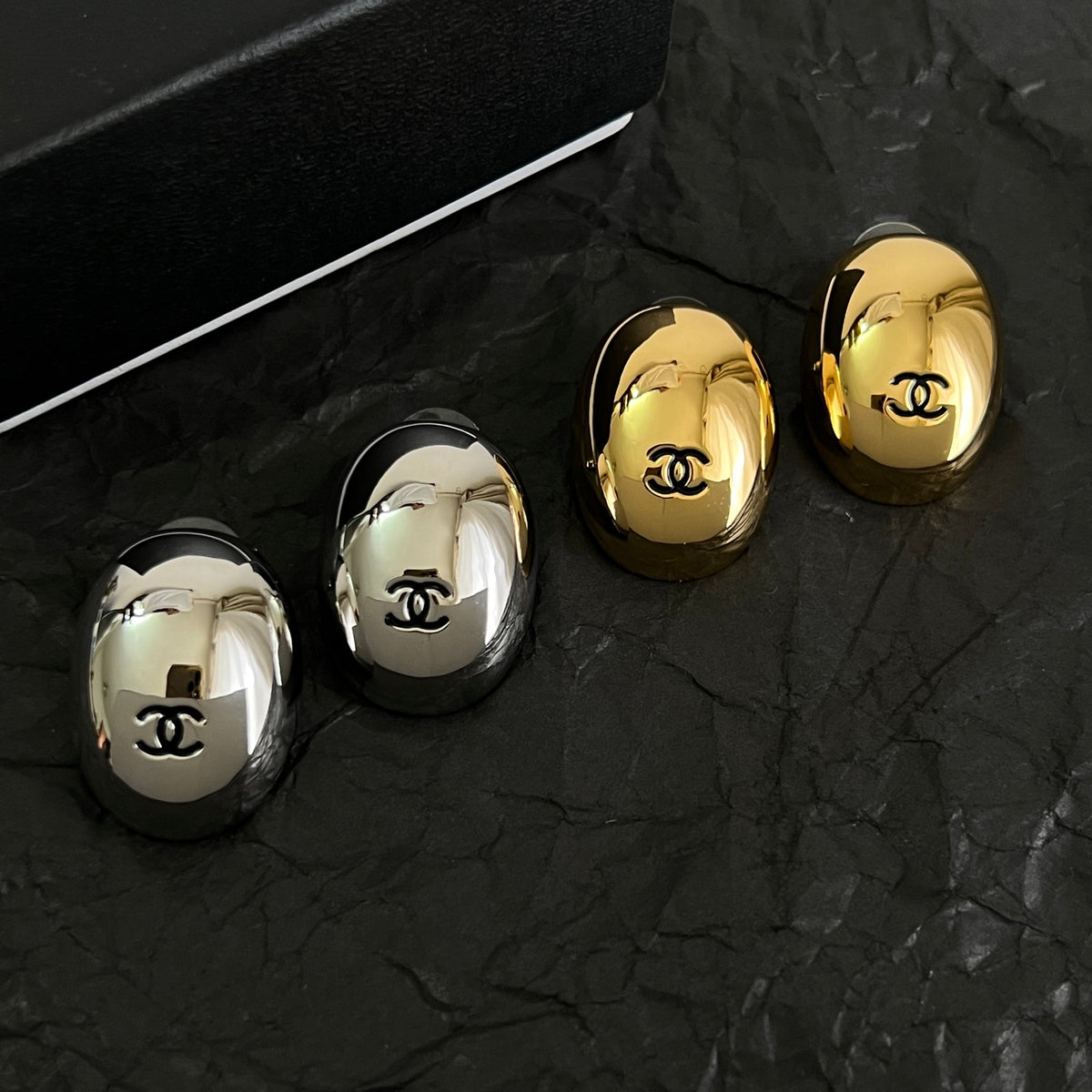 Signature Emblem Stud Earrings in Polished Metal-Tone – Design 088 front product view