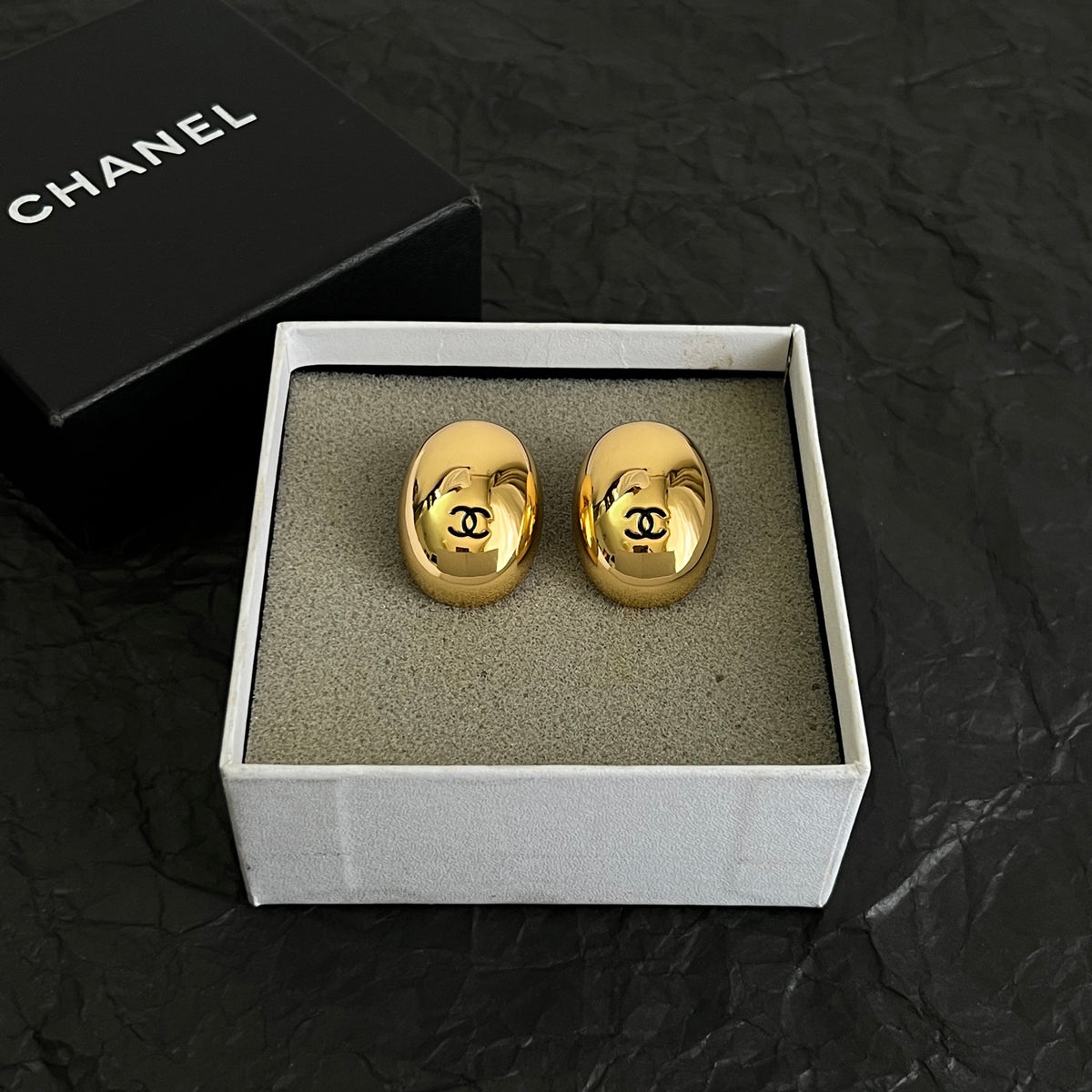 Signature Emblem Stud Earrings in Polished Metal-Tone – Design 088 side detail
