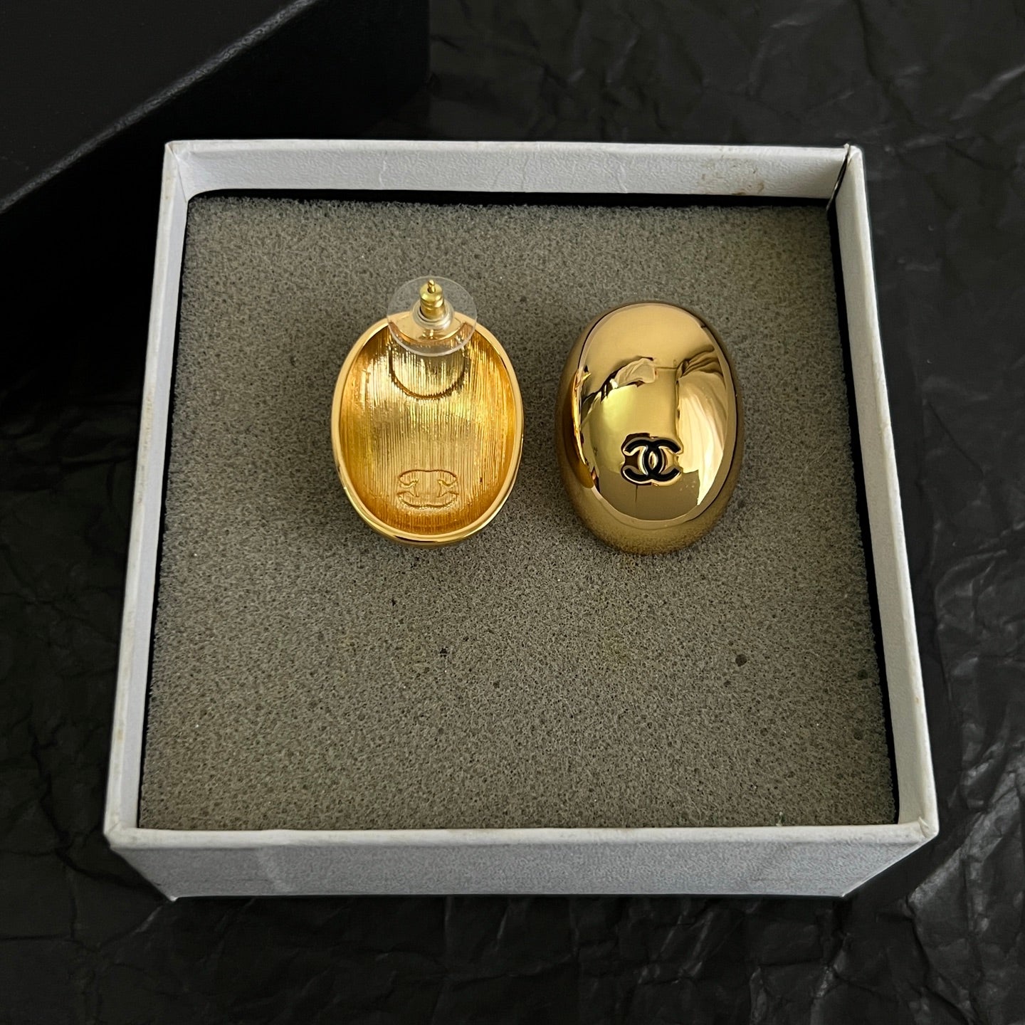Signature Emblem Stud Earrings in Polished Metal-Tone – Design 088 styled product view
