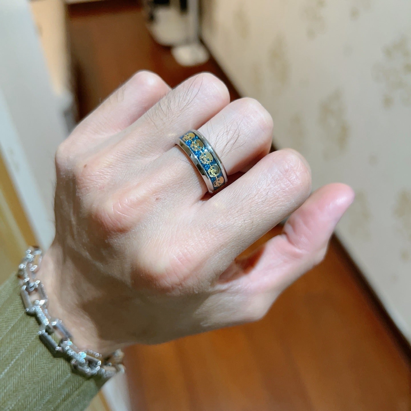 Geometric Emblem Statement Ring in Gold-Tone – Gold Detail – Design 011 styled product view