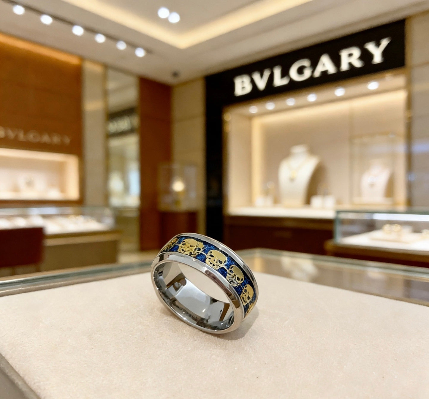 Geometric Emblem Statement Ring in Gold-Tone – Gold Detail – Design 011 main product view