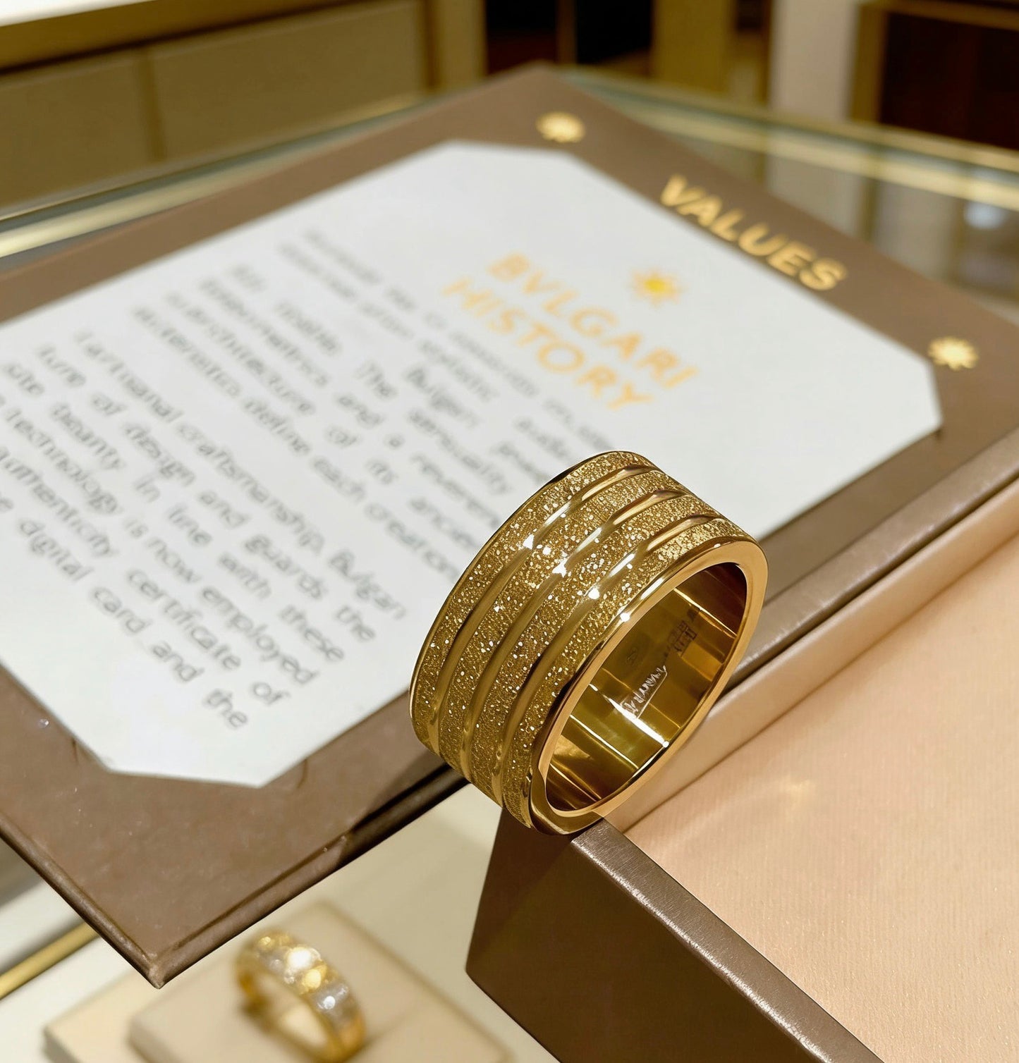 Geometric Emblem Statement Ring in Gold-Tone – Gold Detail – Design 010 side detail