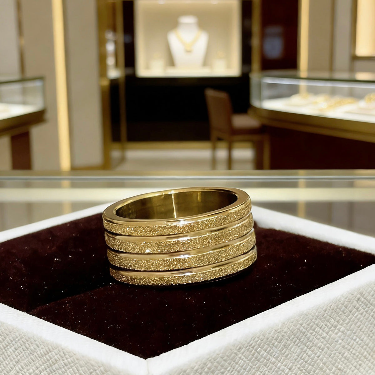 Geometric Emblem Statement Ring in Gold-Tone – Gold Detail – Design 010 front product view