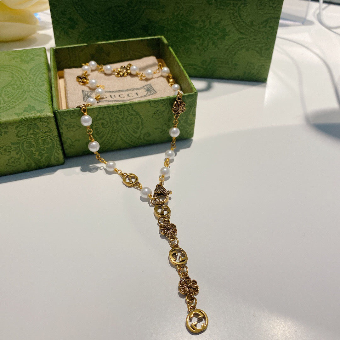 Letter Pearl-Detail Pendant Necklace – Pearl Detail – Design 004 main product view