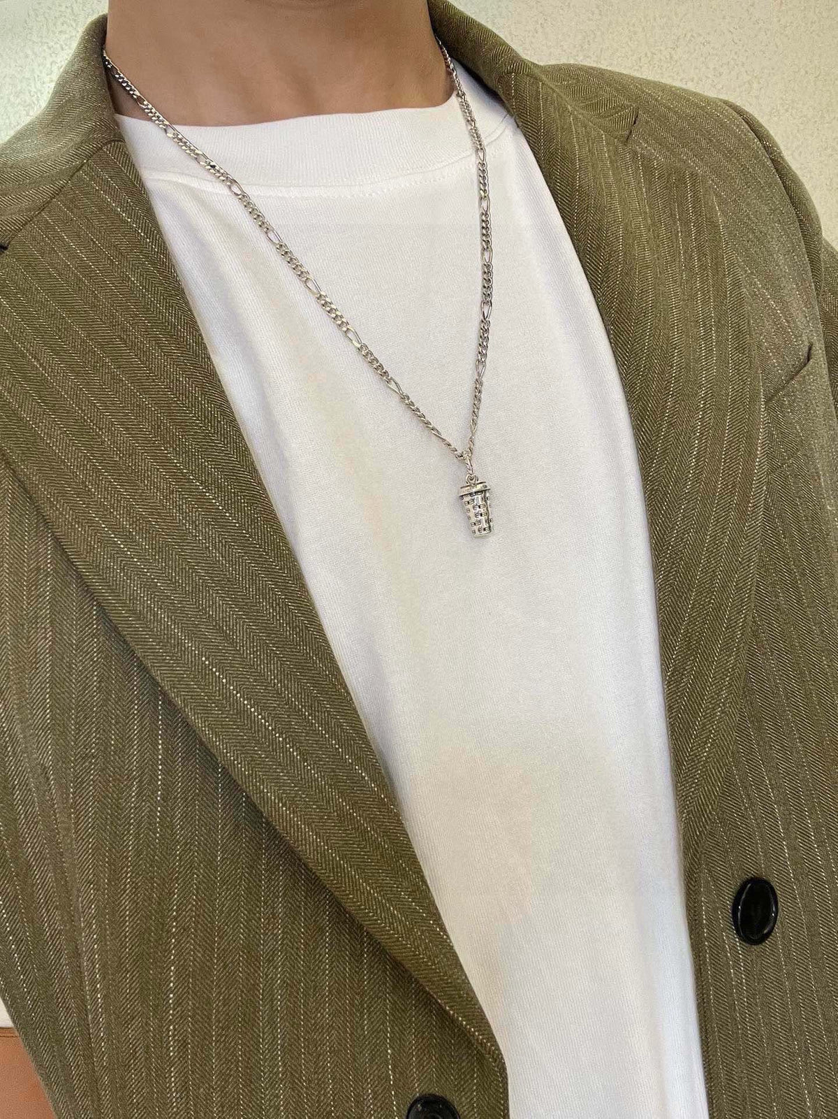 Geometric Emblem Pendant Necklace in Polished Metal-Tone – Vintage Detail – Design 051 detail view