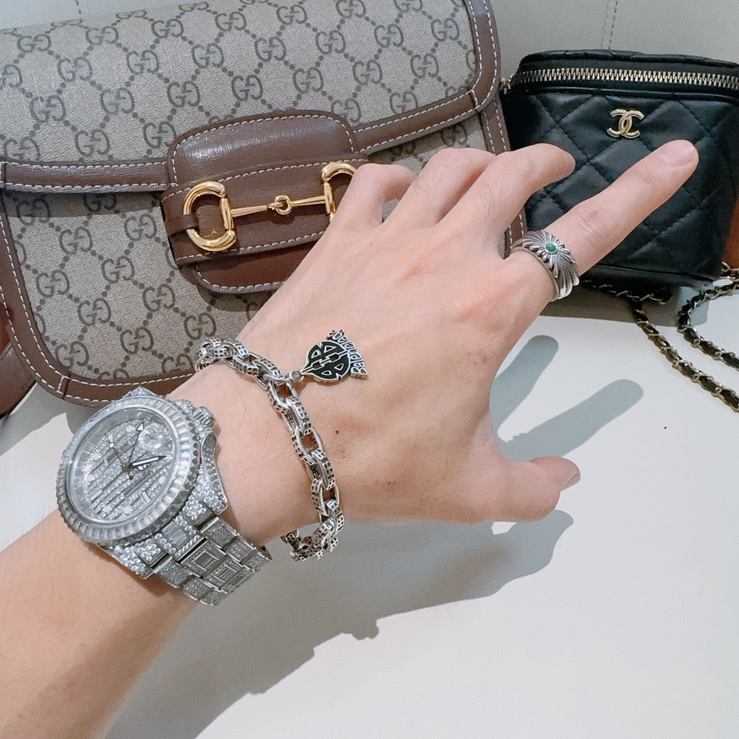 Geometric Emblem Bracelet in Polished Metal-Tone – Design 036 detail view