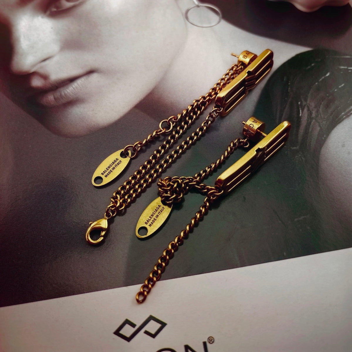 Geometric Emblem Stud Earrings in Gold-Tone – Design 011 front product view