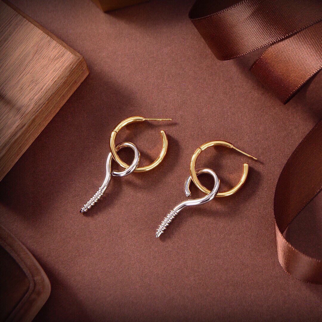 Ring Motif Statement Earrings in Gold-Tone – Design 008 main product view