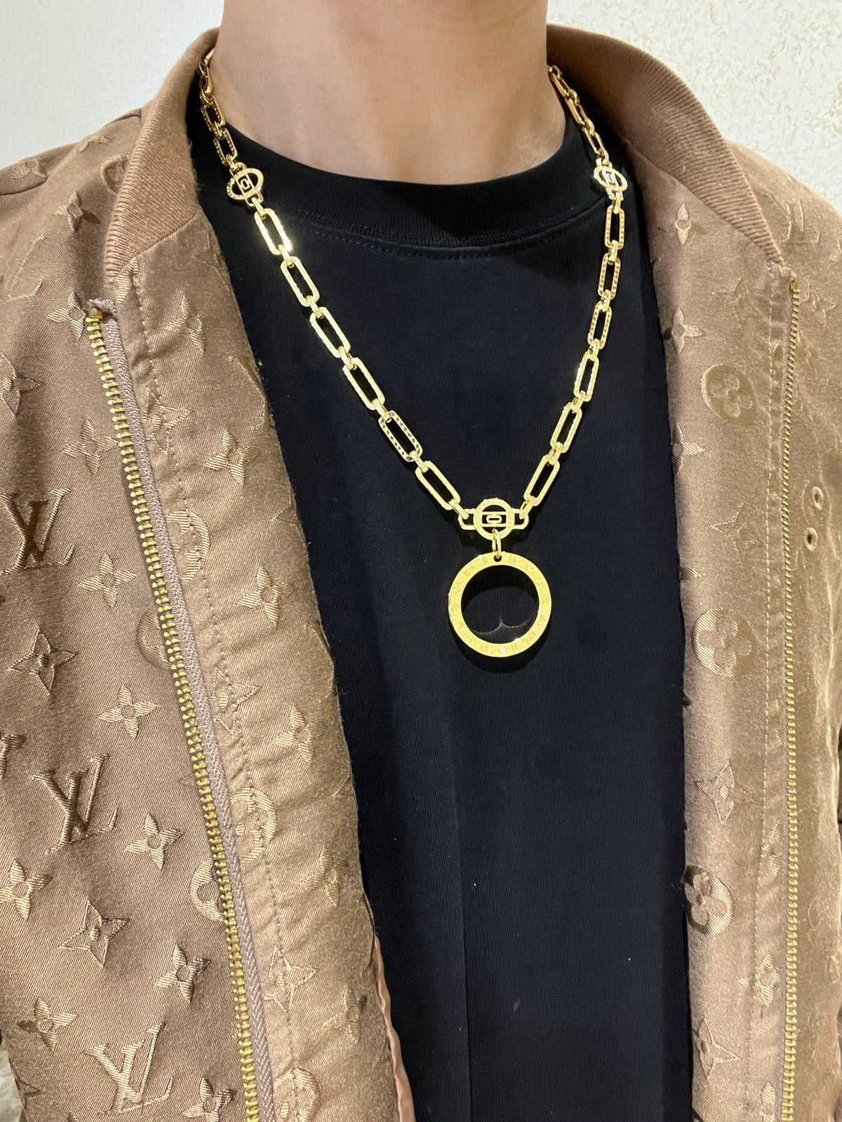 Geometric Emblem Statement Ring in Gold-Tone – Design 041 styled product view