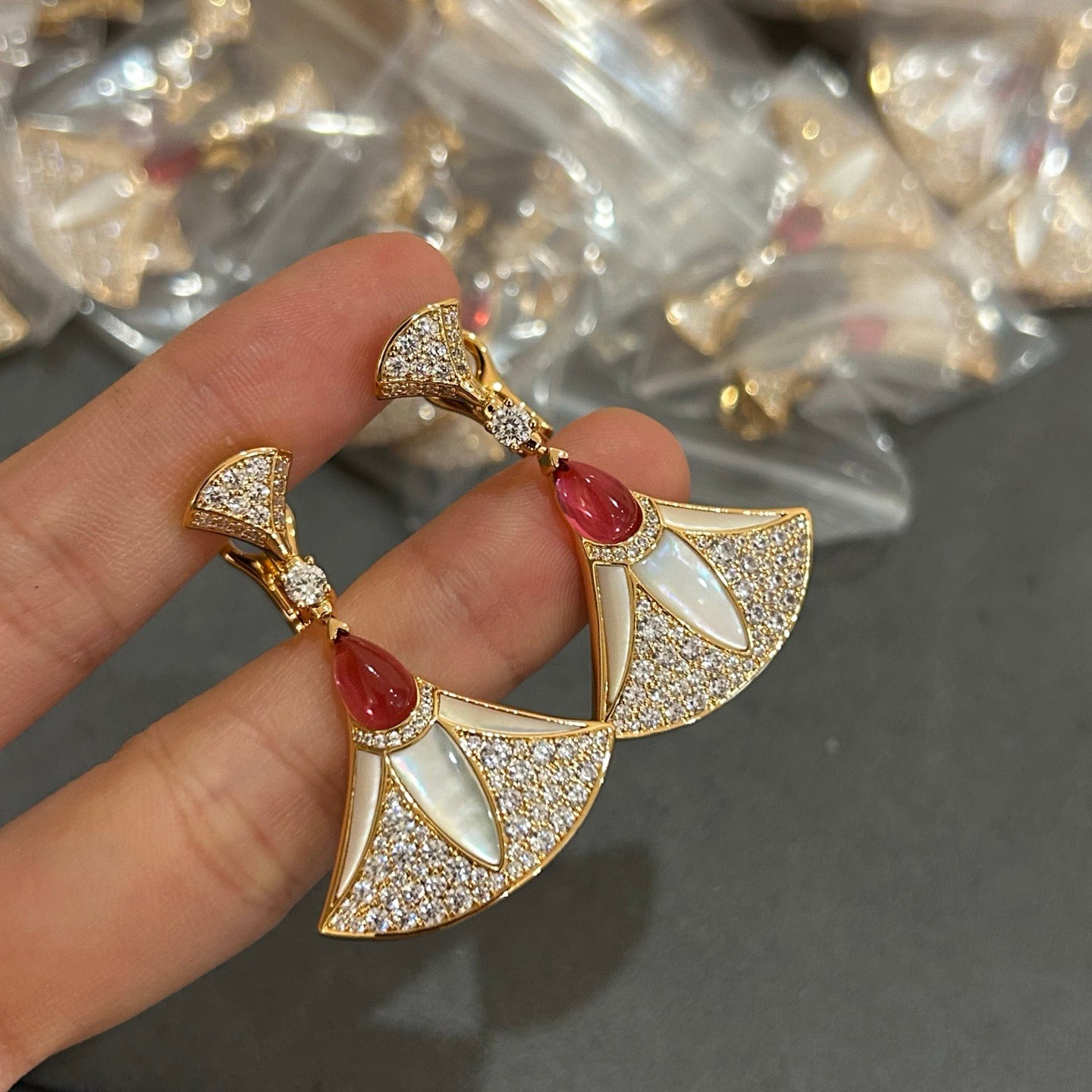Fan Stud Earrings in Polished Metal-Tone – Fan Detail – Design 002 main product view