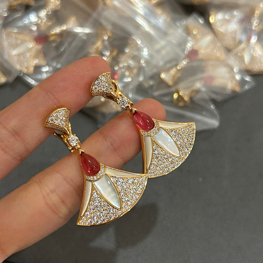Fan Stud Earrings in Polished Metal-Tone – Fan Detail – Design 002 main product view
