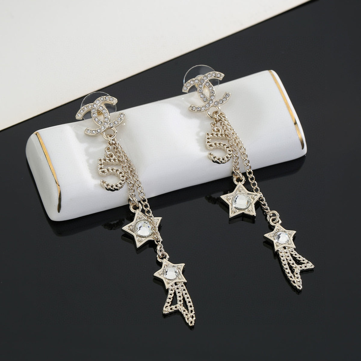 Signature Emblem Stud Earrings in Gold-Tone – Design 064 front product view