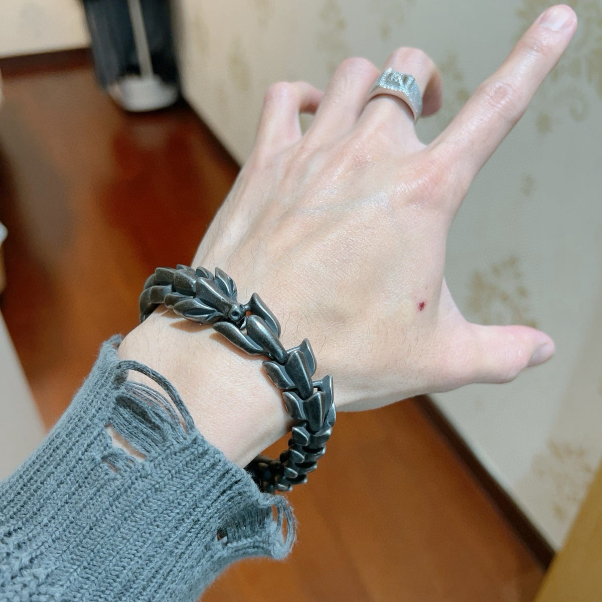 Geometric Emblem Bracelet in Polished Metal-Tone – Vintage Detail – Design 012 main product view