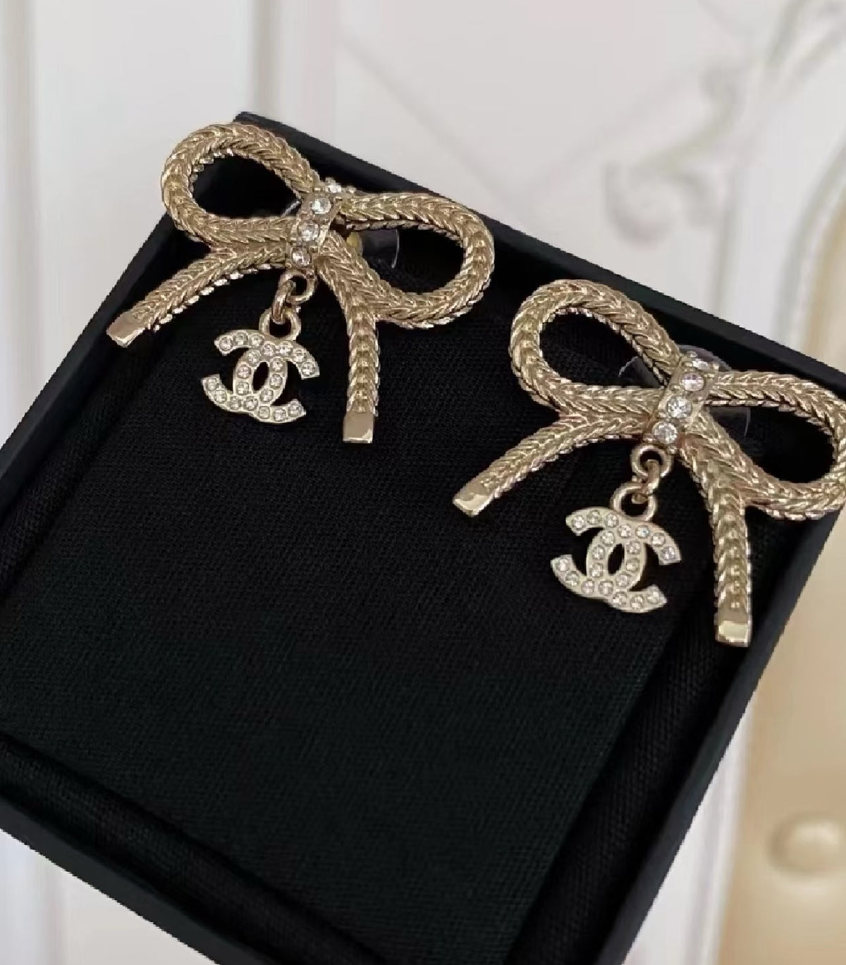 Double-C Emblem Stud Earrings in Polished Metal-Tone – Design 382 main product view