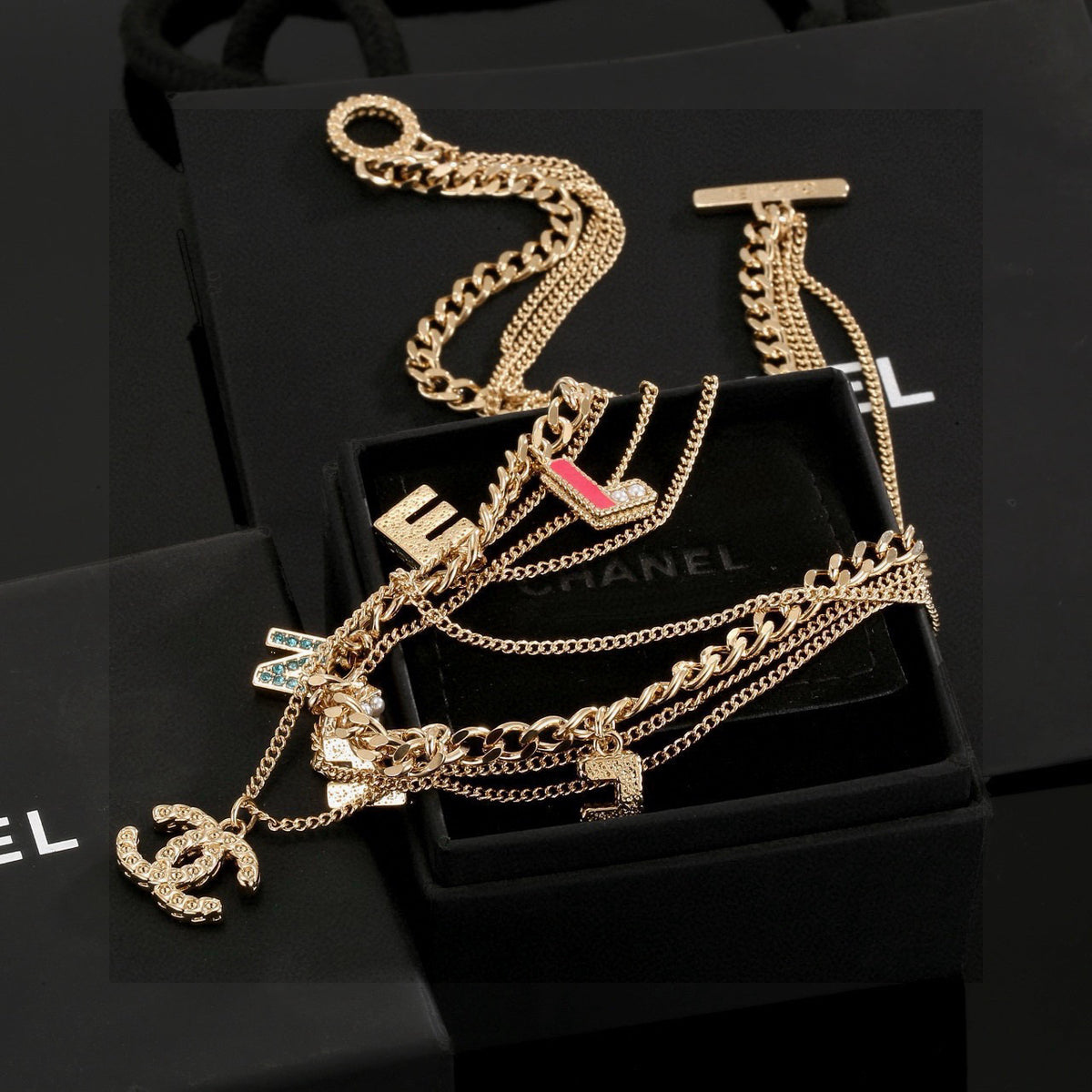 Double-C Emblem Crystal-Accent Pendant Necklace – Design 039 side detail
