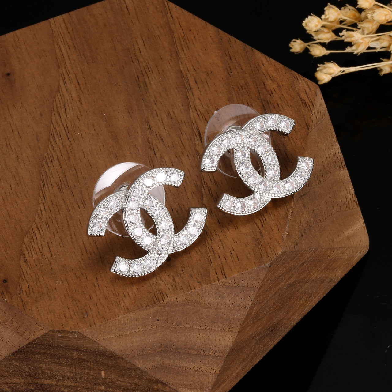 Signature Emblem Stud Earrings in Gold-Tone – Design 045 front product view