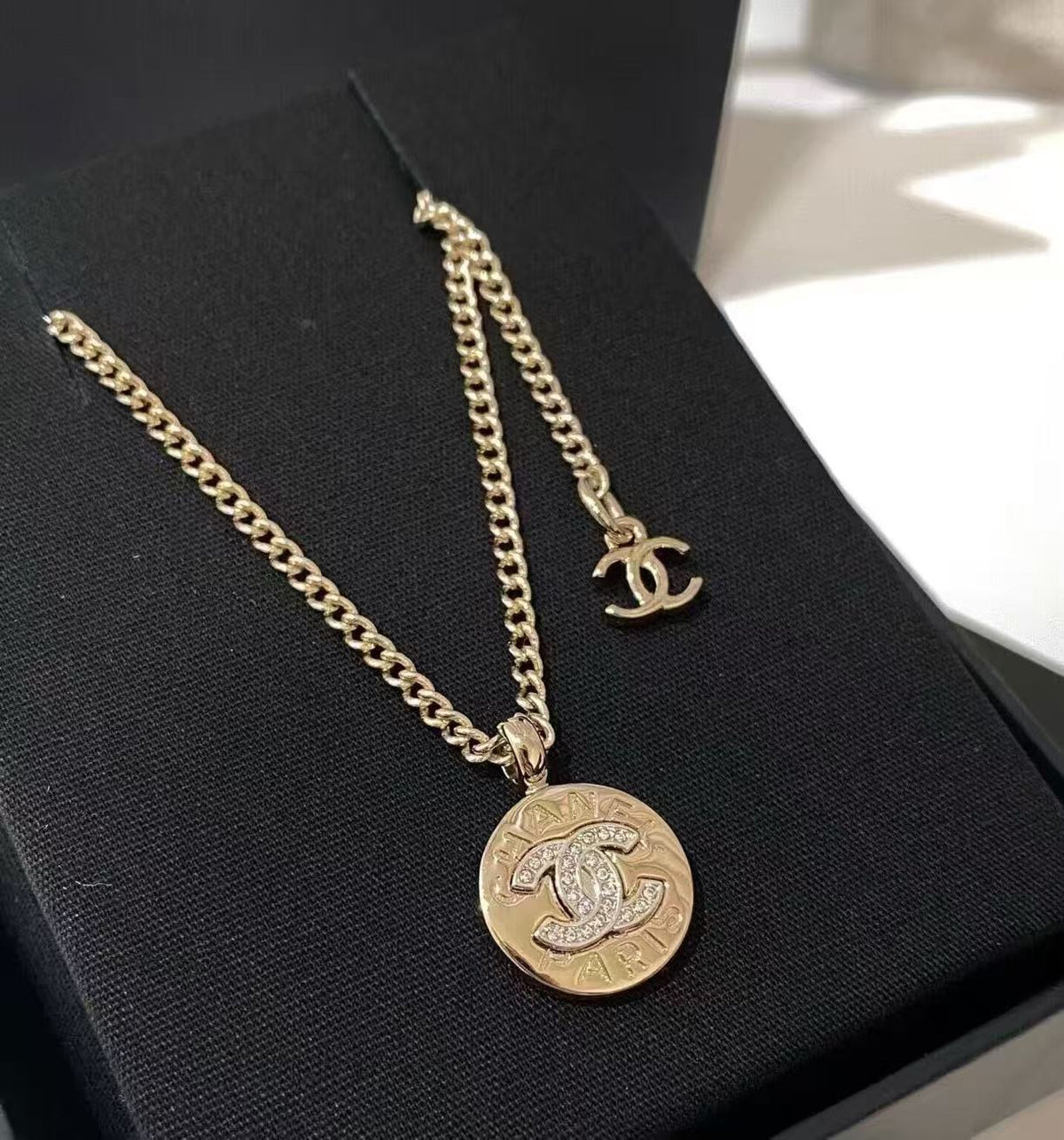 Signature Emblem Pendant Necklace in Gold-Tone – Design 040 close-up detail