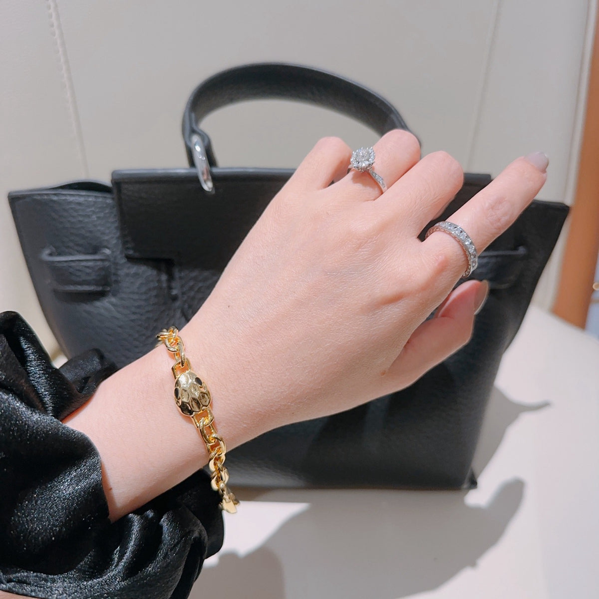 Geometric Emblem Statement Ring in Polished Metal-Tone – Design 101 styled product view