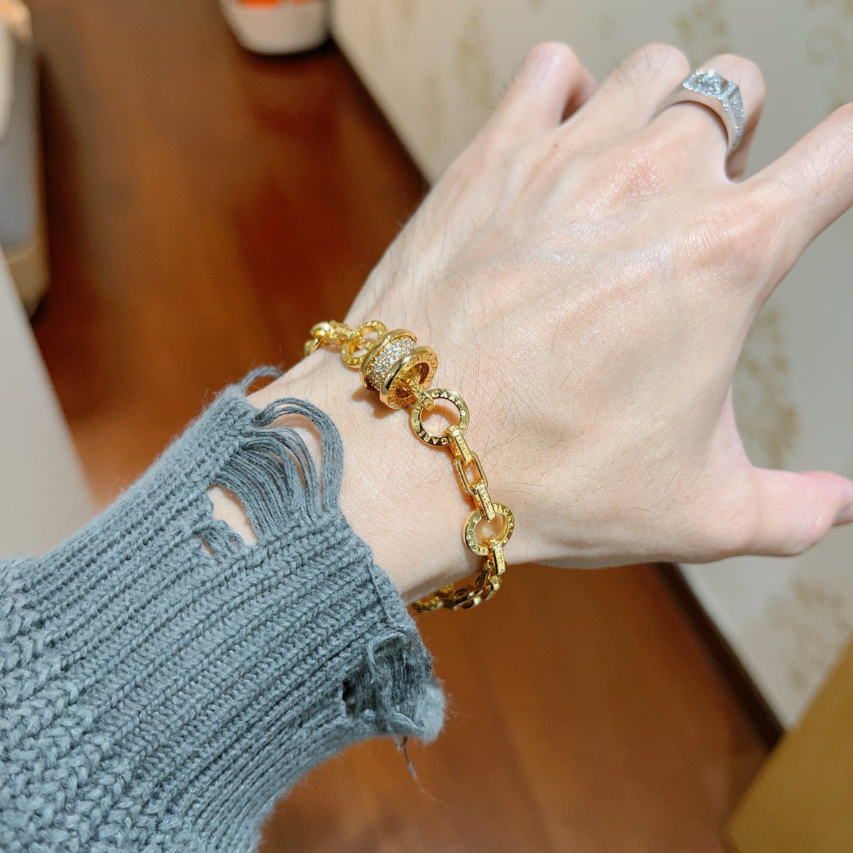 Geometric Emblem Statement Ring in Polished Metal-Tone – Design 100 styled product view