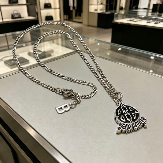 Geometric Emblem Pendant Necklace in Polished Metal-Tone – Vintage Detail – Design 062 main product view