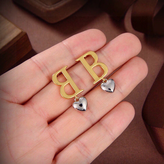 Ring Motif Stud Earrings in Polished Metal-Tone – Design 004 main product view