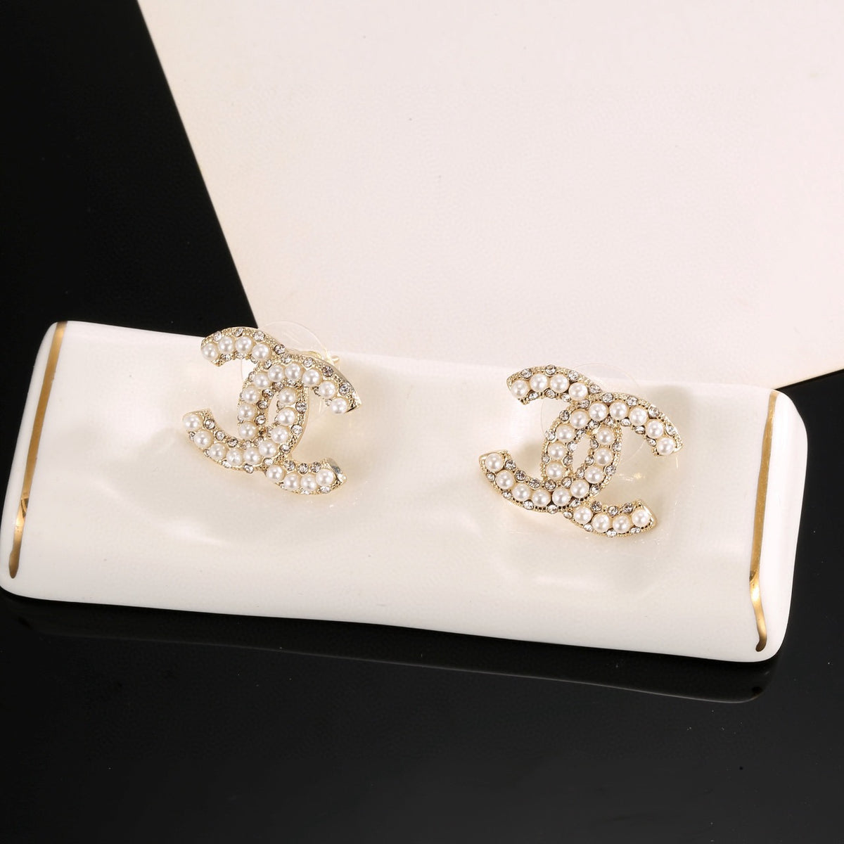 Signature Emblem Stud Earrings in Gold-Tone – Design 049 front product view