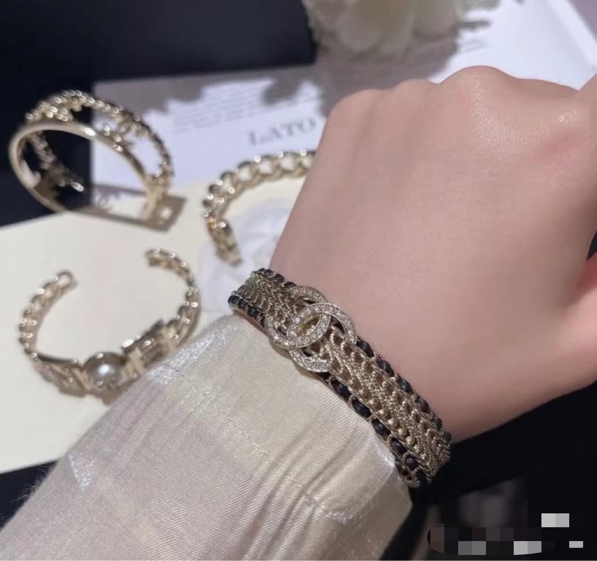 Signature Emblem Bangle in Polished Metal-Tone – Black Detail – Design 008 detail view