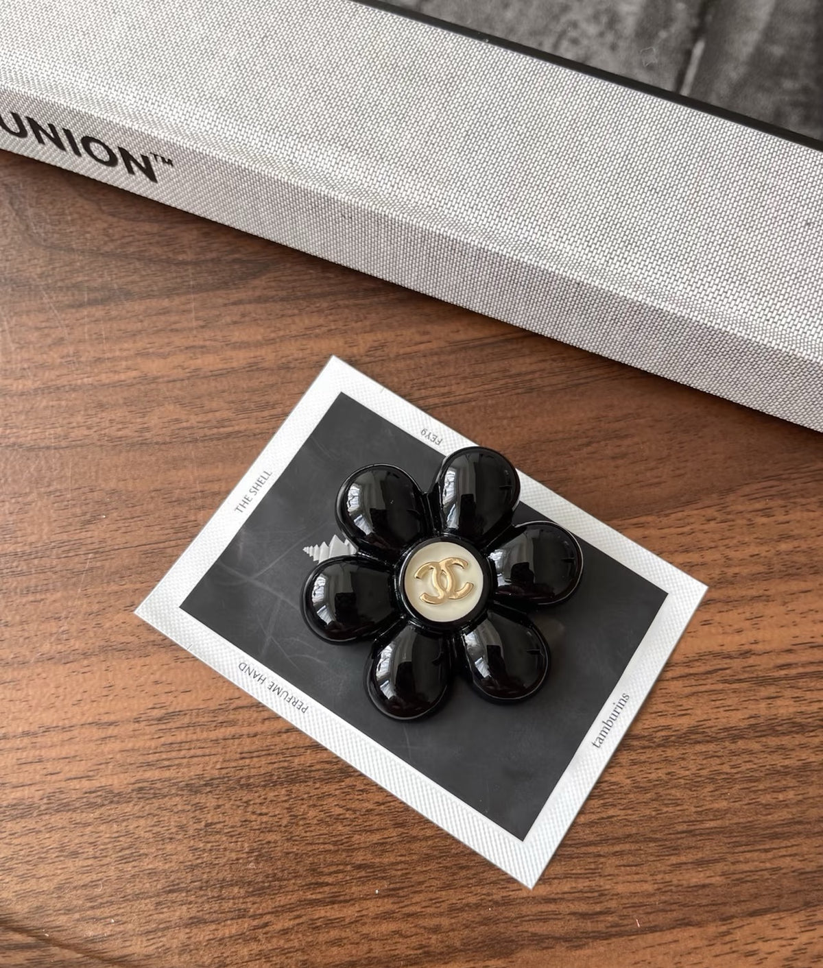 Camellia Brooch in Polished Metal-Tone – Camellia Detail – Design 005 styled product view