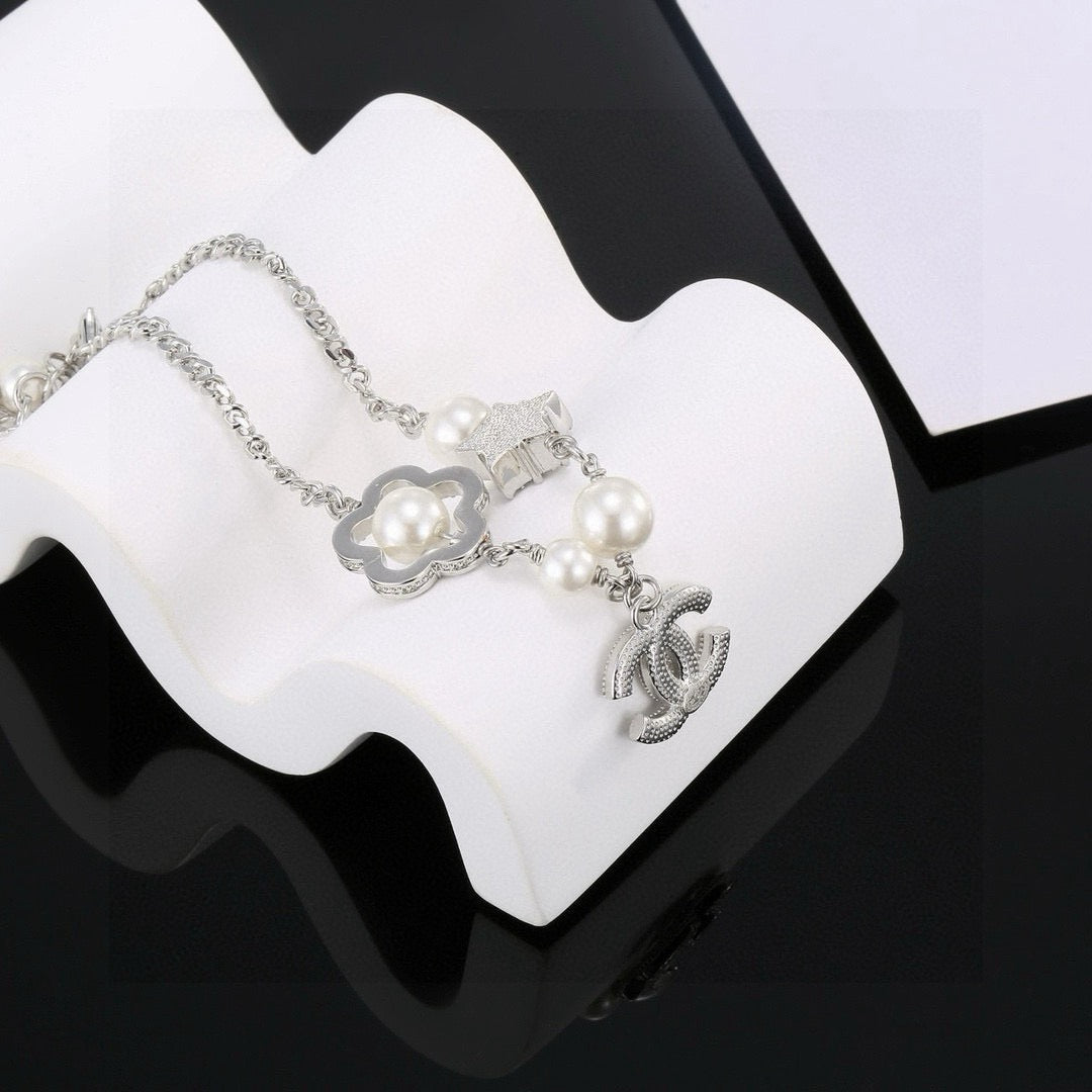 Camellia Bracelet in Polished Metal-Tone – Pearl Detail – Design 003 main product view