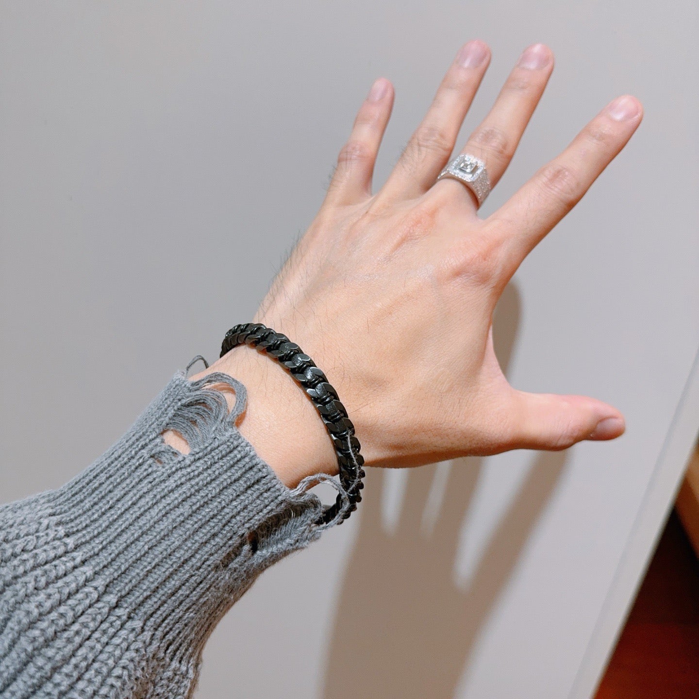 Geometric Emblem Statement Ring in Polished Metal-Tone – Design 136 detail view