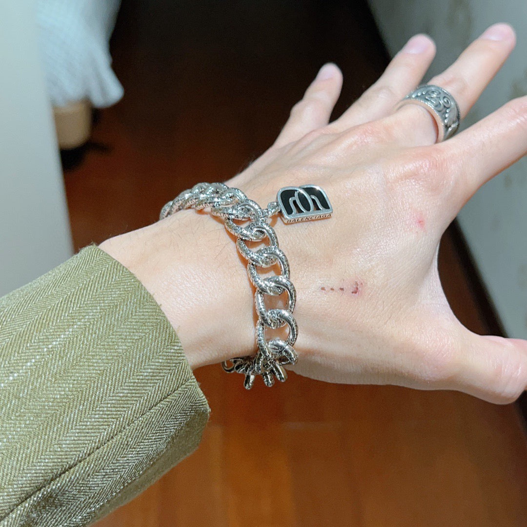 Geometric Emblem Bracelet in Polished Metal-Tone – Design 071 detail view