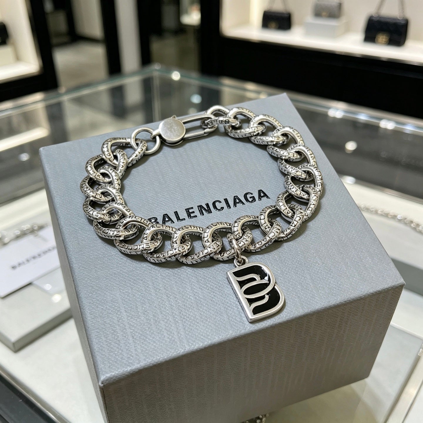 Geometric Emblem Bracelet in Polished Metal-Tone – Design 071 front product view