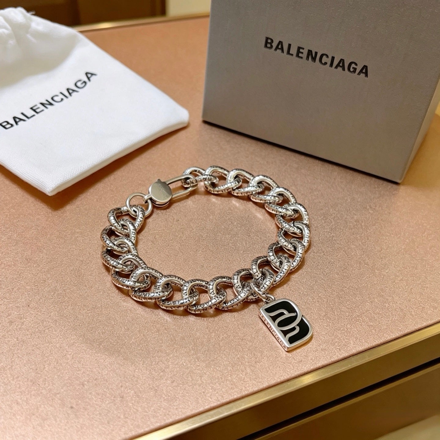 Geometric Emblem Bracelet in Polished Metal-Tone – Design 071 main product view