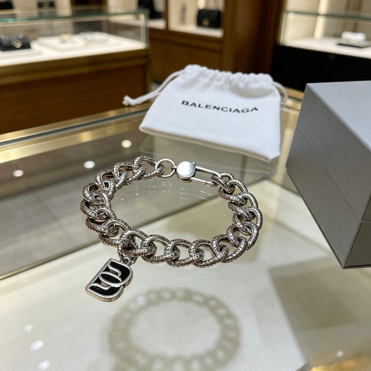 Geometric Emblem Bracelet in Polished Metal-Tone – Design 067 front product view