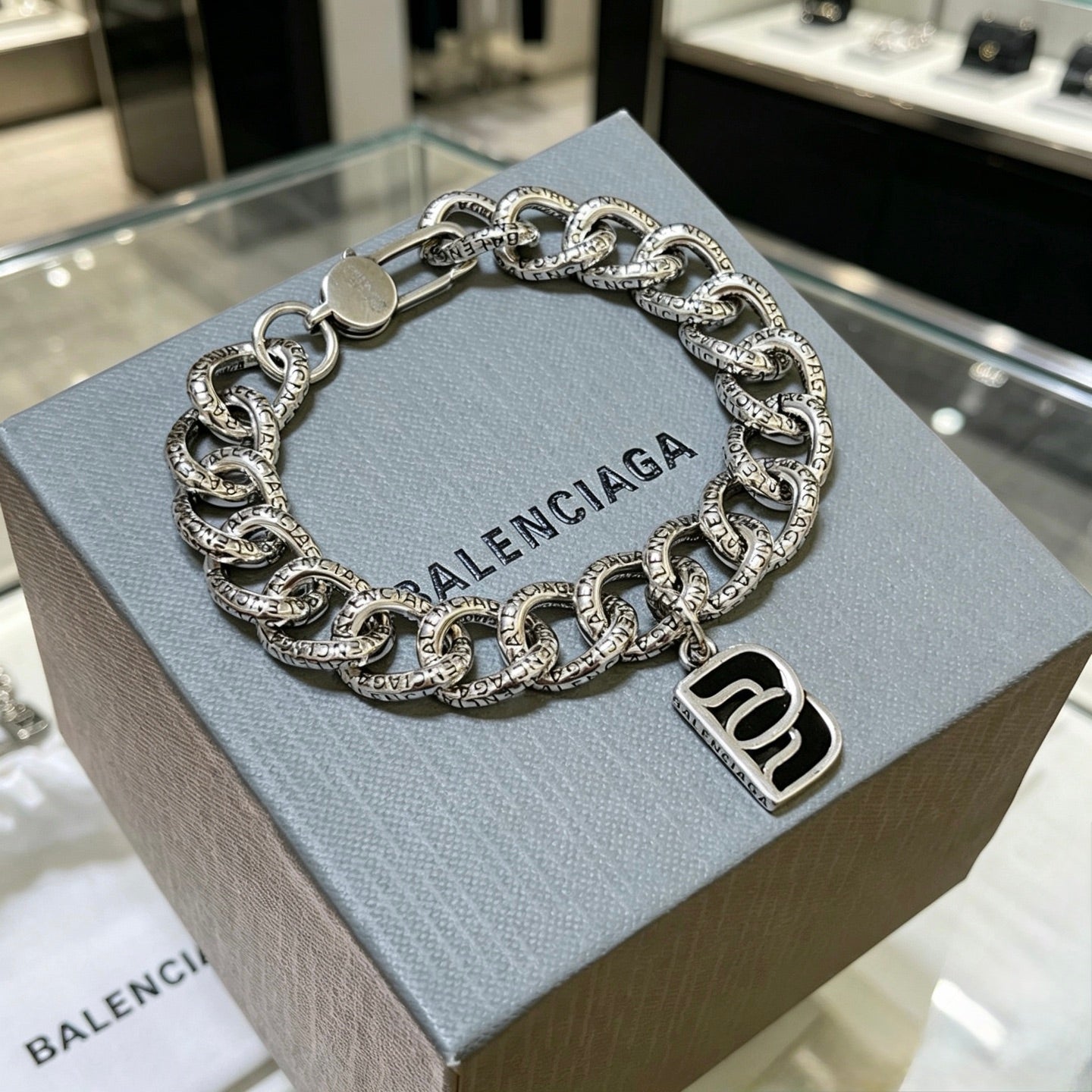 Geometric Emblem Bracelet in Polished Metal-Tone – Design 067 close-up detail