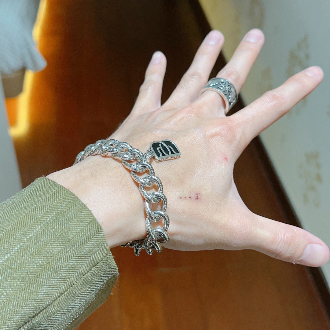 Geometric Emblem Bracelet in Polished Metal-Tone – Design 071 detail view