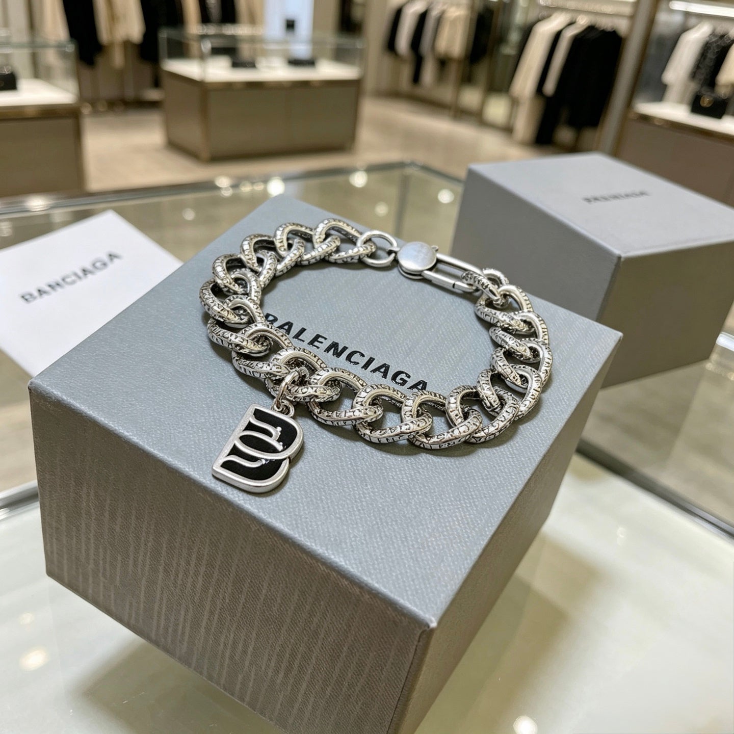 Geometric Emblem Bracelet in Polished Metal-Tone – Design 071 side detail