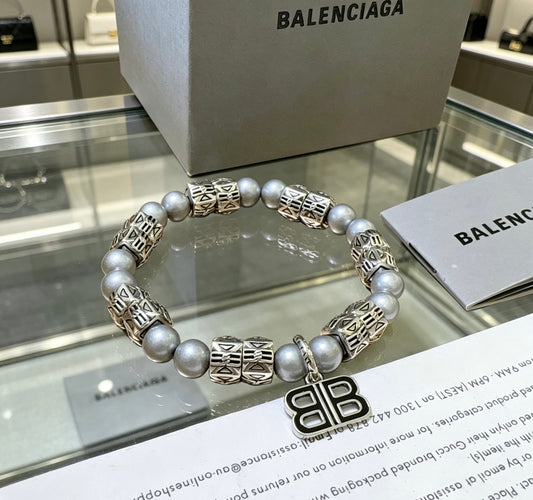 Geometric Emblem Bracelet in Polished Metal-Tone – Pearl Detail – Design 002 main product view