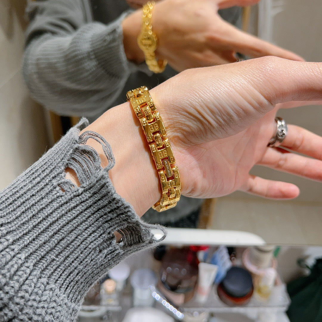 Geometric Emblem Bracelet in Polished Metal-Tone – Design 065 main product view
