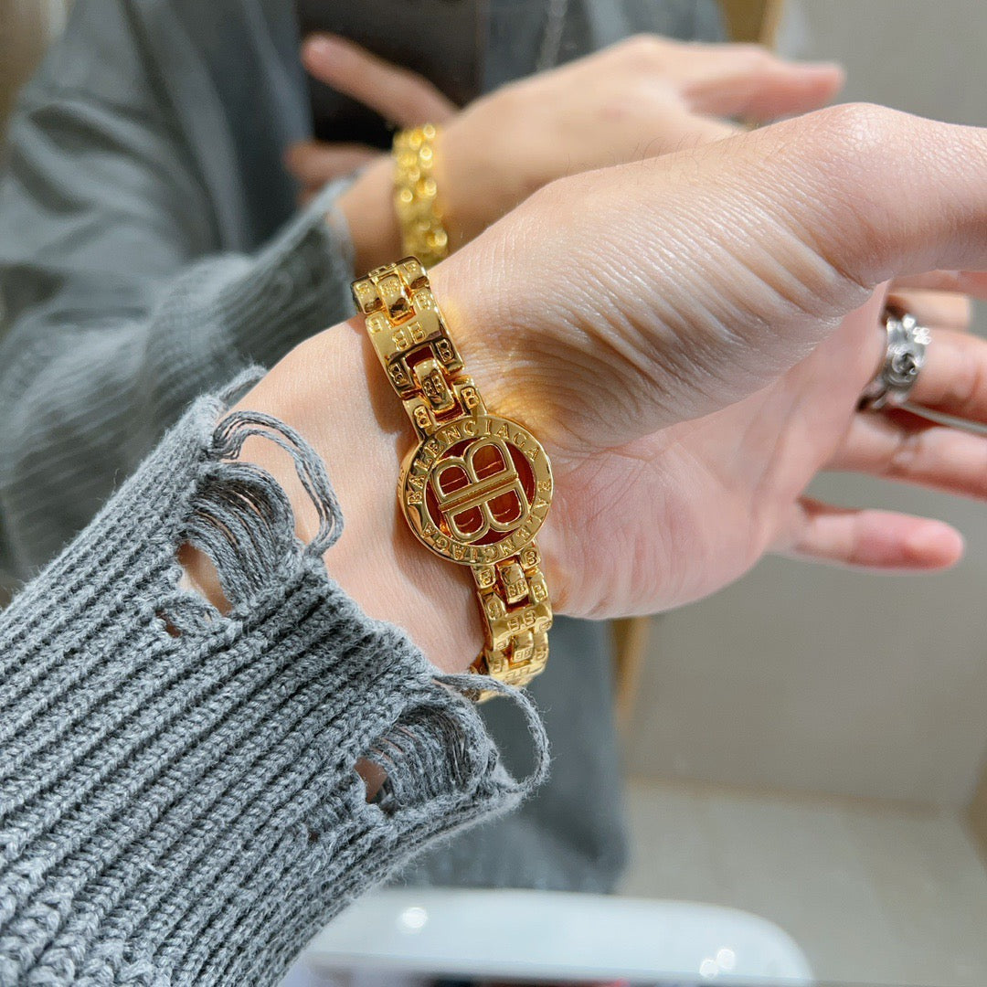 Geometric Emblem Bracelet in Polished Metal-Tone – Design 065 side detail