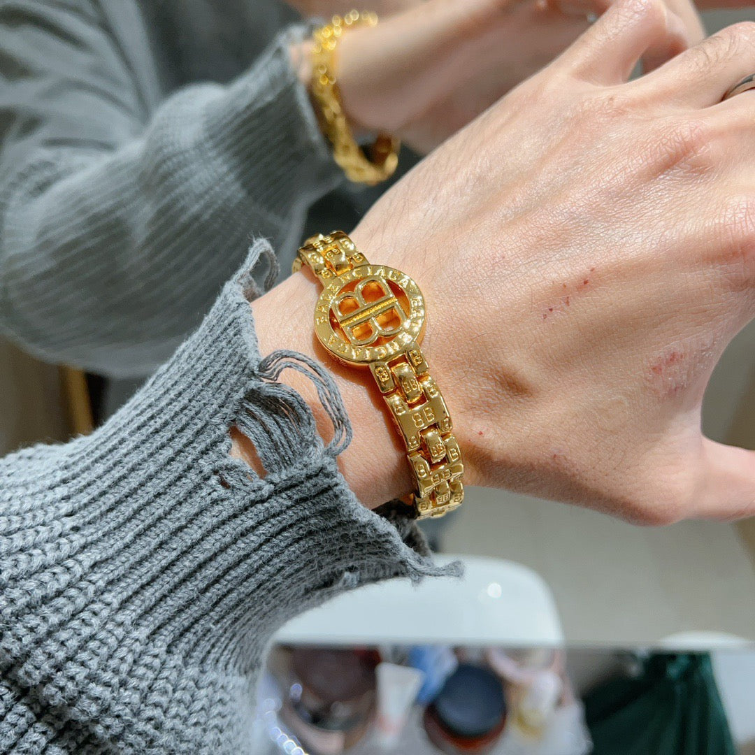 Geometric Emblem Bracelet in Polished Metal-Tone – Design 065 detail view